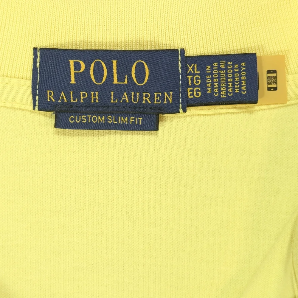 Polo Ralph Lauren Mens Short Sleeve Polo‎ Shirt Yellow Cotton Custom Slim Fit XL